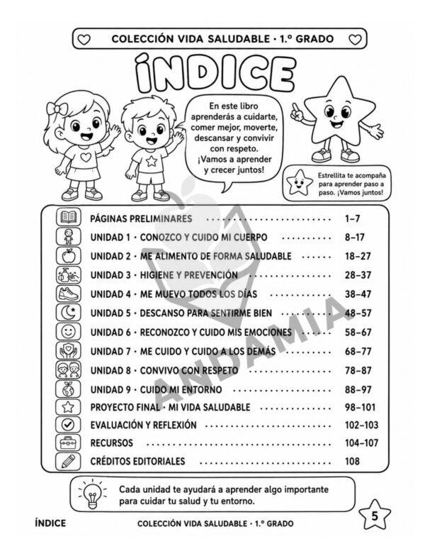 ÍNDICE GENERAL Vida Saludable - 1er Grado